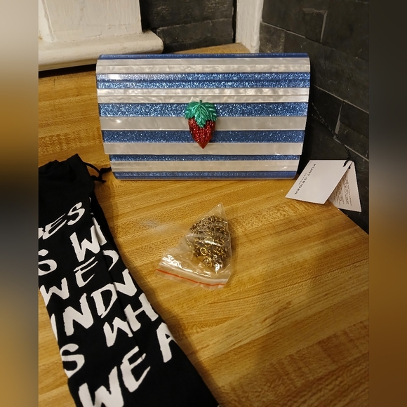 Kurt Geiger Blue and White Striped Clutch - Picture 2 of 11